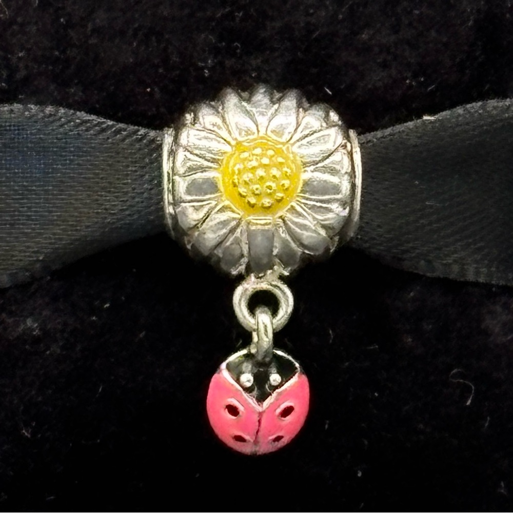 Halia Sunflower charm with ladybug dangle 925 sterling silver